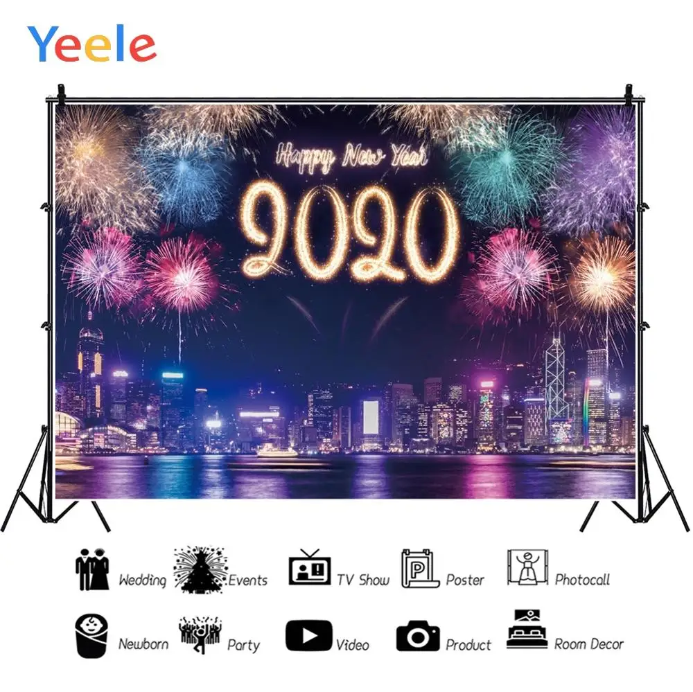 Фоны для фотосъемки Yeele с изображением фейерверка в новогоднем стиле 20-го числа