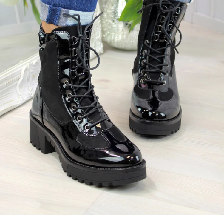 

2020 new winter ladies boots high heel snakeskin boots leather lace up ankle boots plus size 35-43