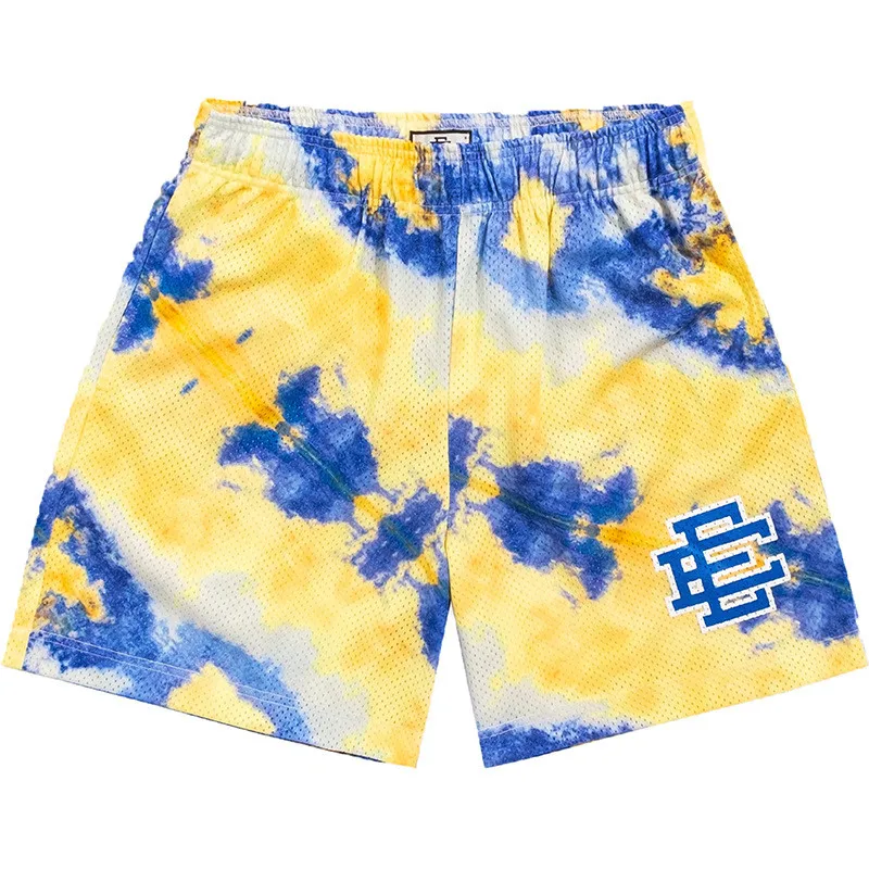 

Summer men's running sports Muscle fitness jogger Beach mesh breathable shorts Male tie-dye casual loose polyester sports shorts