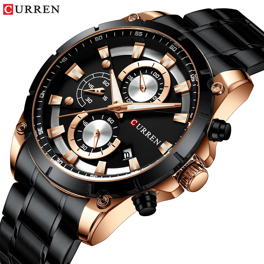 

CURREN Top Brand Luxury Men Watches Sporty Stainless Steel Band Chronograph Quartz Wristwatch with Auto Date Relogio Masculino
