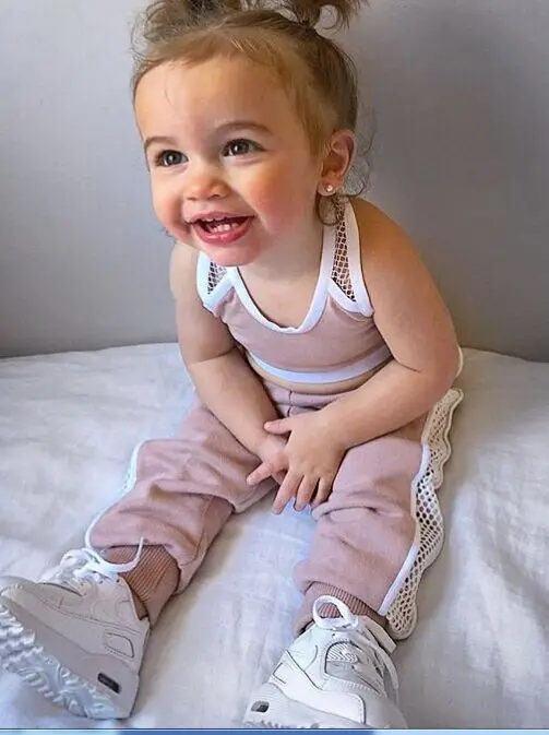 2020 Hot Sale New Summer Toddler Girls Clothes Sets Pink Sports Vest Tank Tops+Long Pants Outfits Set Tracksuit | Детская одежда и