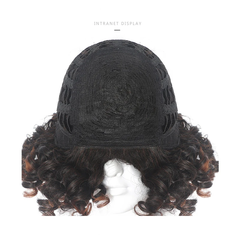 

12 Inches Short Kinky Curly Wig Natural Black Synthetic Hair Wigs with Bang for Women Heat Resistant Shoulder Length Cosplay Wig