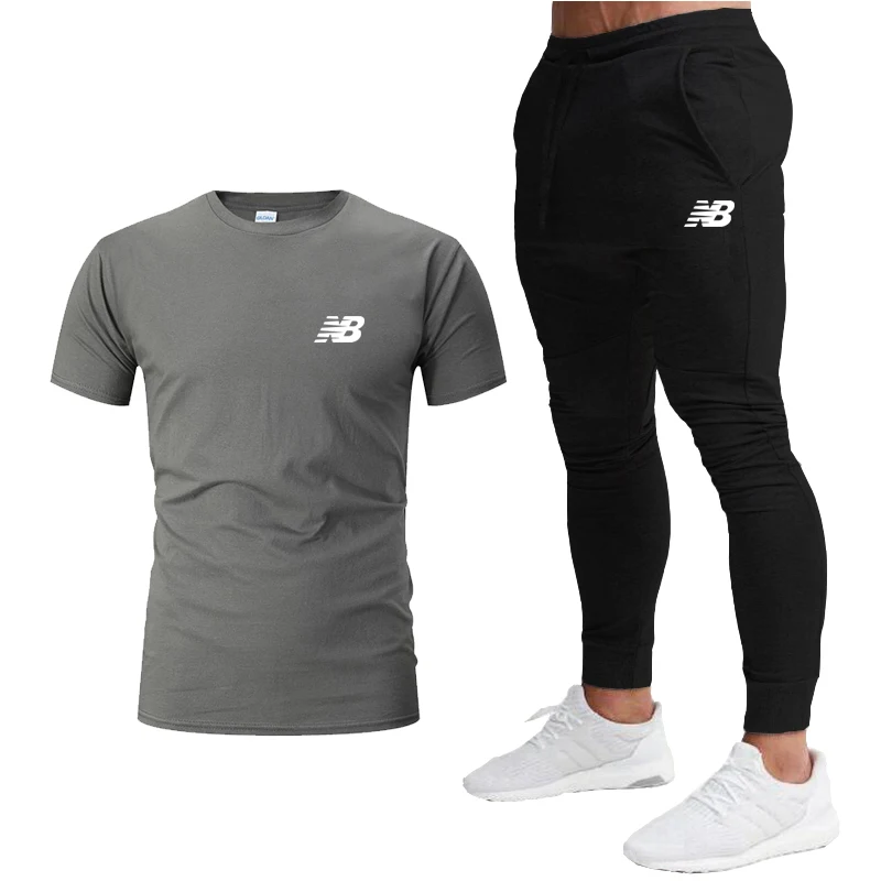

2021 new summer men's sports suit printed breathable T-shirt + sports pants two-piece men's basketball training suit