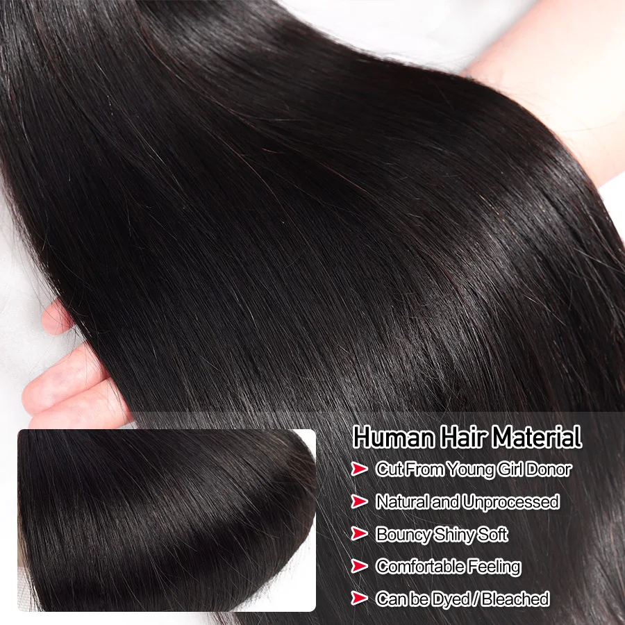Cynosure Peruvian Straight Hair Weave 3 Bundles with Closure Natural Black Remy Human | Шиньоны и парики