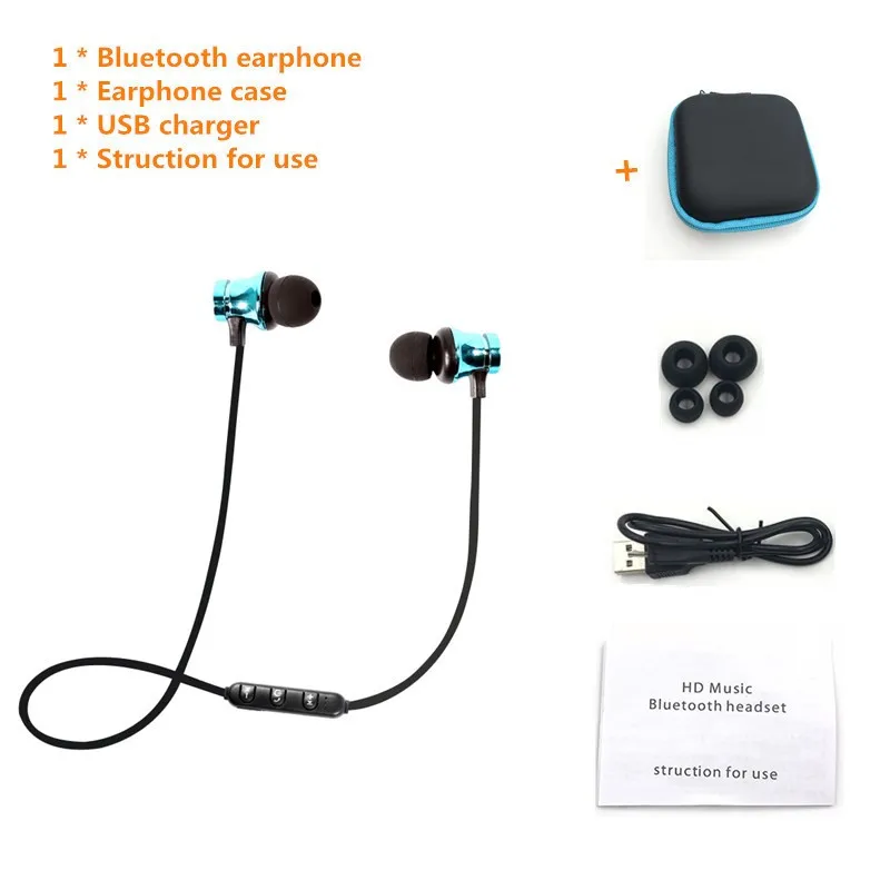 Blue add case Металлические спортивные беспроводные наушники, bluetooth-наушники с защитой от пота, магнитные наушники, стереогарнитура для мобильного телефона - Цвет: Blue add case