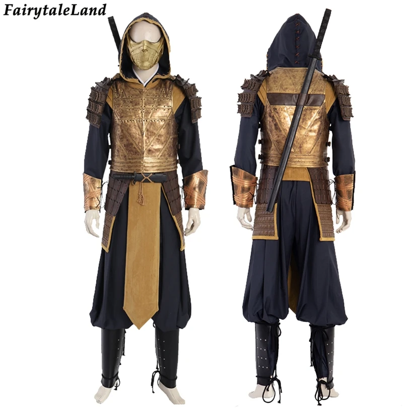

Newest Movie Mortal Kombat Hanzo Hasashi Cosplay Costume Custom made Armor Battle Scorpion Outfit