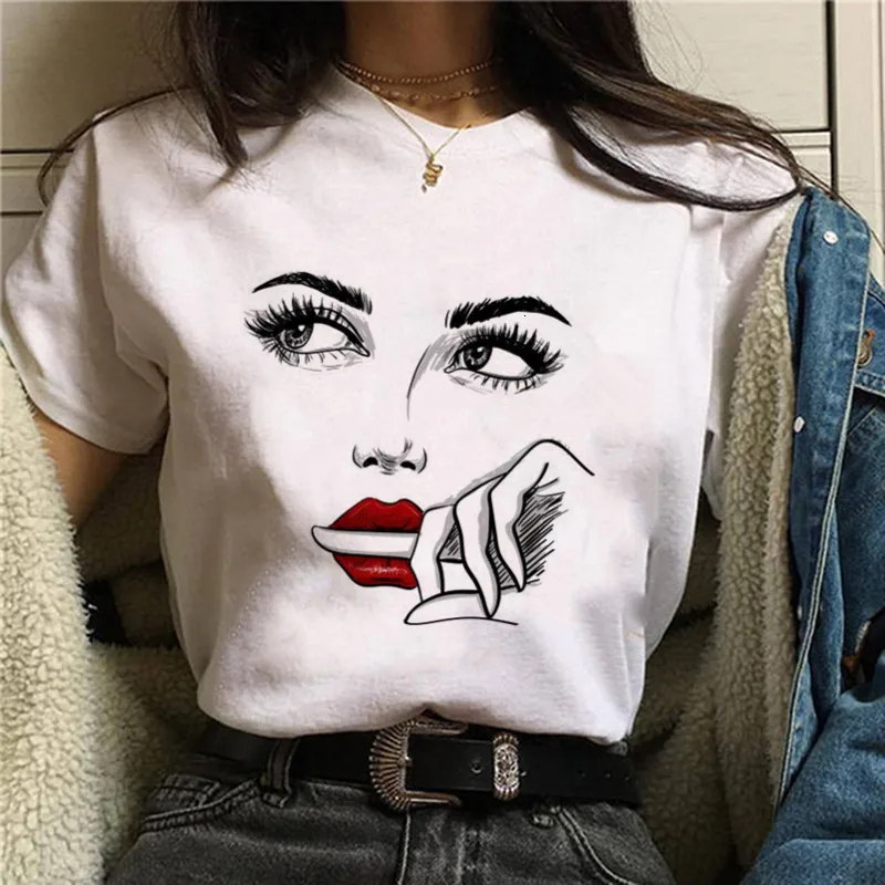

The new summer 2020 fashion Face sexy eyebrow lip print Ms. Modale T-shirt