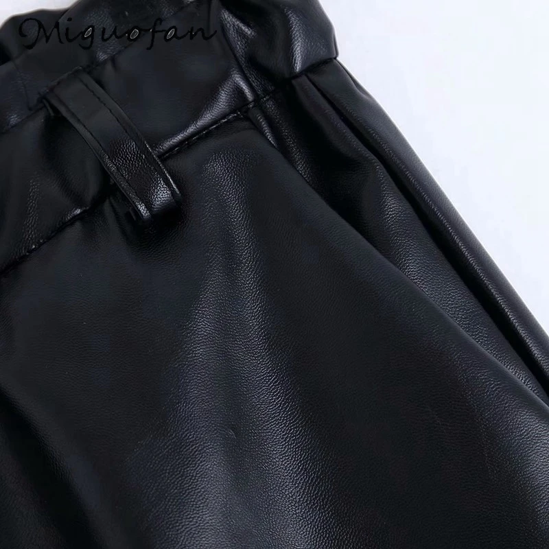 Женские брюки из искусственной кожи Miguofan свободные с эластичной высокой талией и