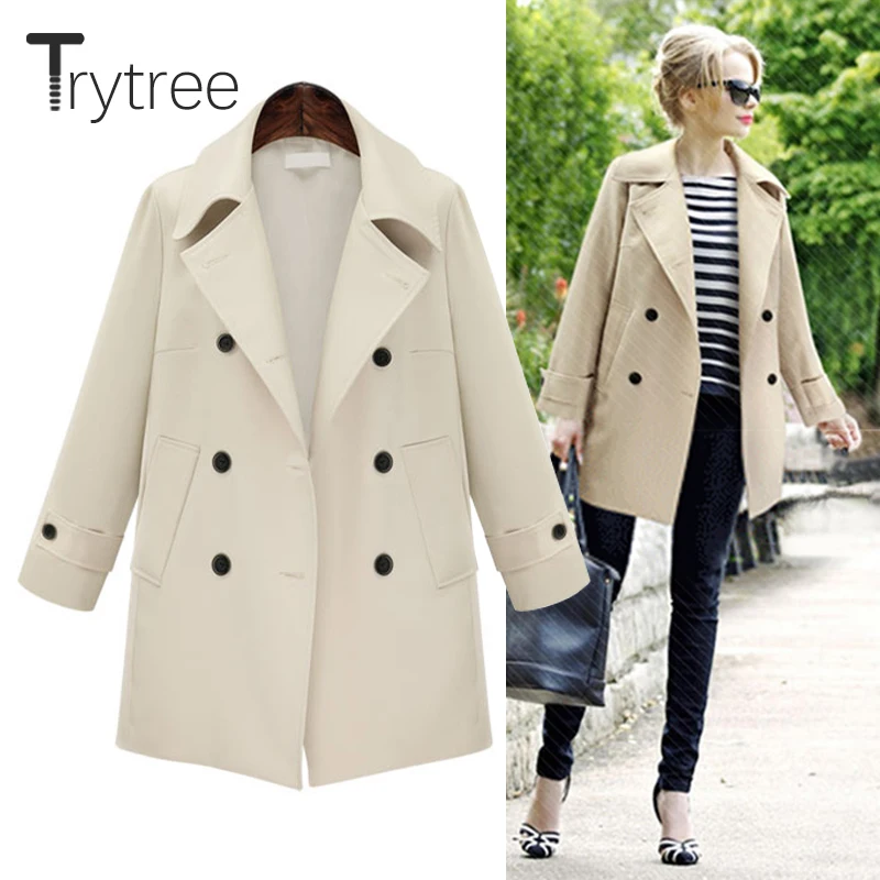 Осенне зимняя повседневная женская куртка Trytree двубортное свободное однотонное