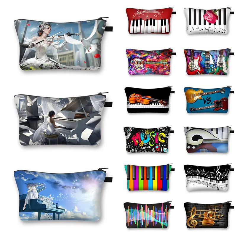 Креативный музыкальный косметический Чехол, женские косметички для макияжа, дамские сумки для хранения пианино и гитары для путешествий, ж...