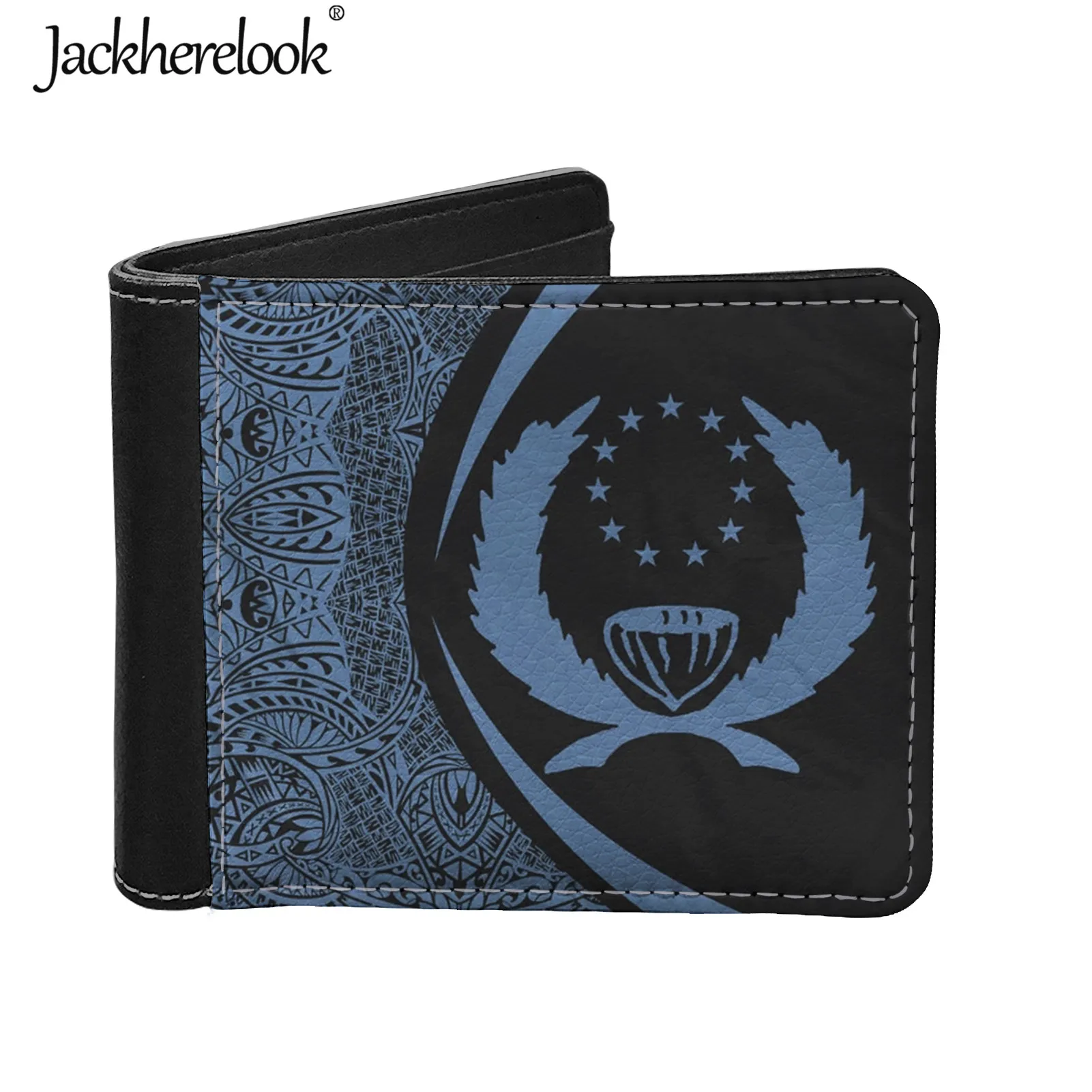 

Jackherelook Pohnpei Polynesian Design Mens Wallet Luxury Blue PU Leather Card Holder Wallet for Men Small Coin Purse for Male