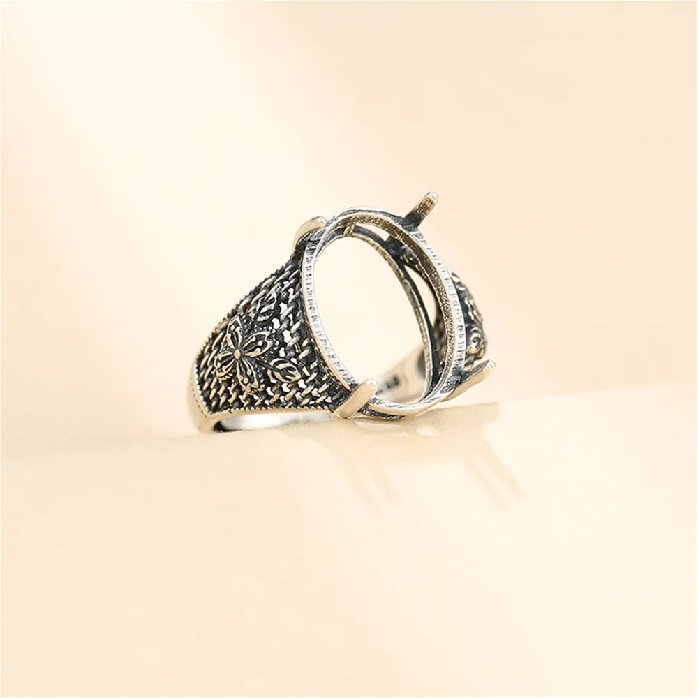 Ring Setting for 12x15mm Oval Cabochons Antique Style Ring Blank Thai Sterling Silver Adjustable Ring Base SR0133