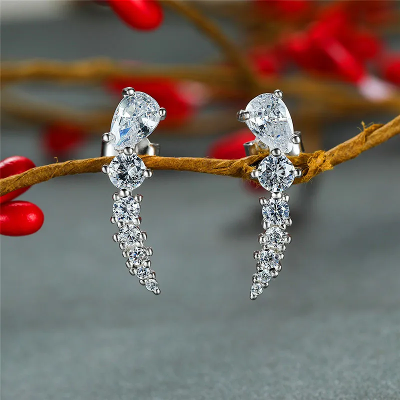 Женские серьги шпилька с кристаллами серебро 925 пробы|Серьги-гвоздики| |