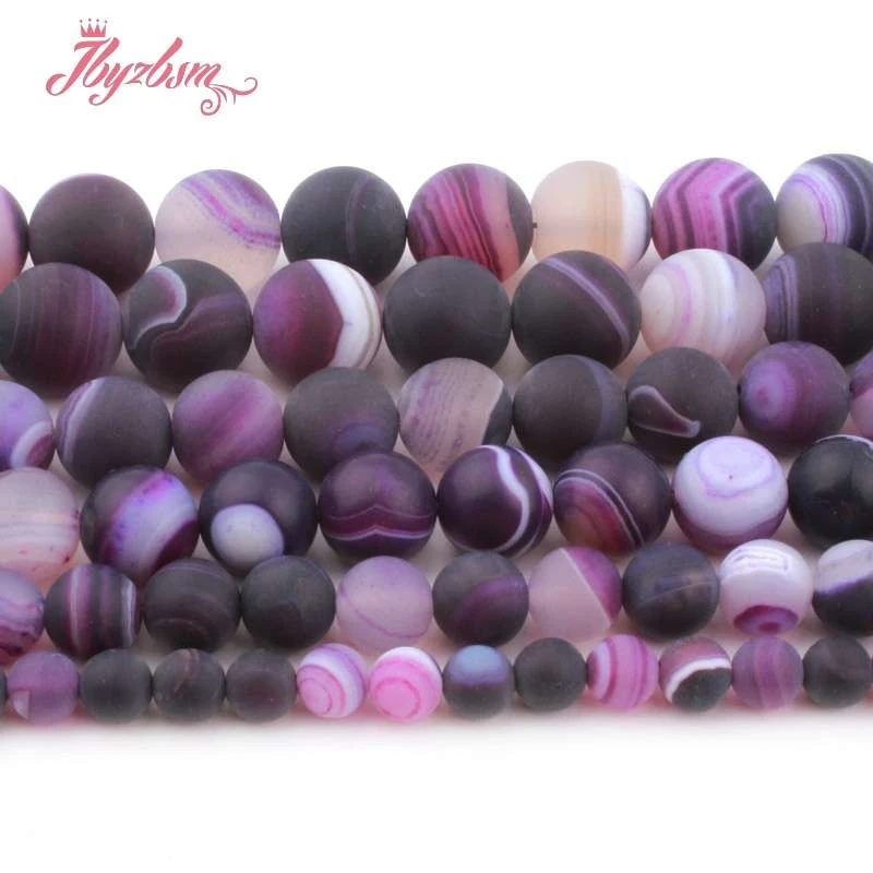 

6,8,10,12mm Round Purple Frost Matte Stripe Agates Bead Loose Natural Stone Beads For Necklace Jewelry Making Spacer Strand 15"