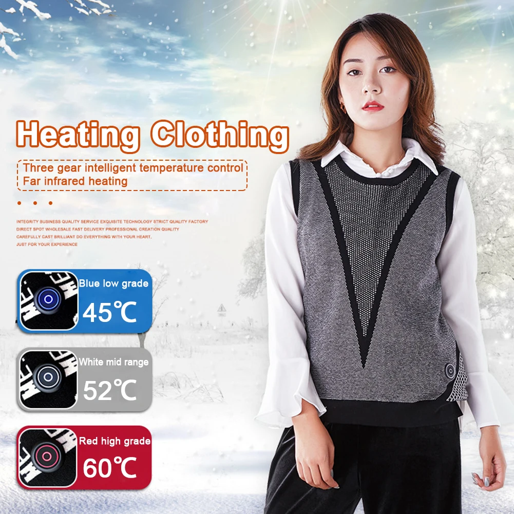 

Women Electric Autumn Winter Fashion 9 Areas Thicken Spliced Knitted Sweater Keep Warm O-Neck Washable USB Infared Heating Vest