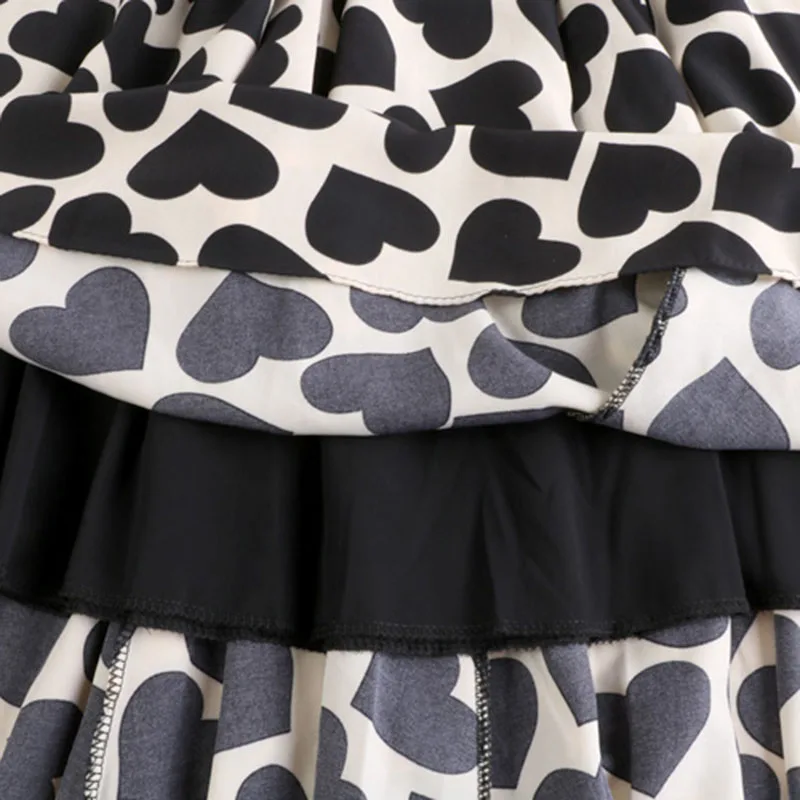 

NEW Skirt Women Heart-print Mid-calf Elegant A-line Empire Slim Korean Style Leisure Ladies Comfortable All-match Soft Faldas Fi