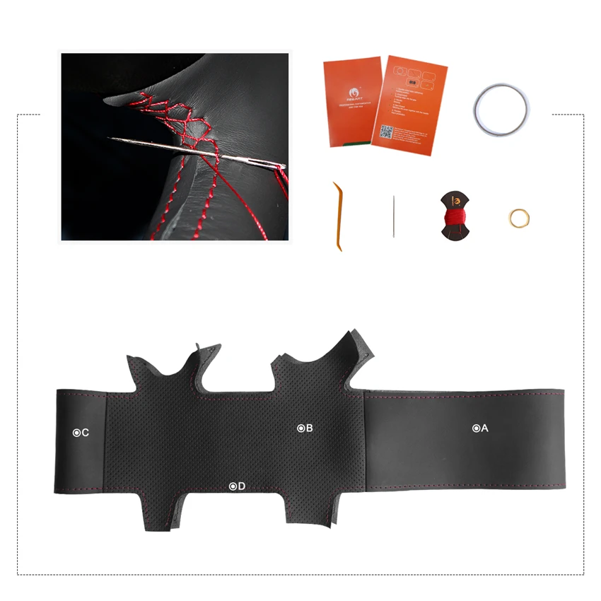 

MEWANT Black Genuine Leather Hand Sew Wrap Car Steering Wheel Cover for Hyundai Sonata 2(NF ) 2005-2009 Kia Carens 2007-2011