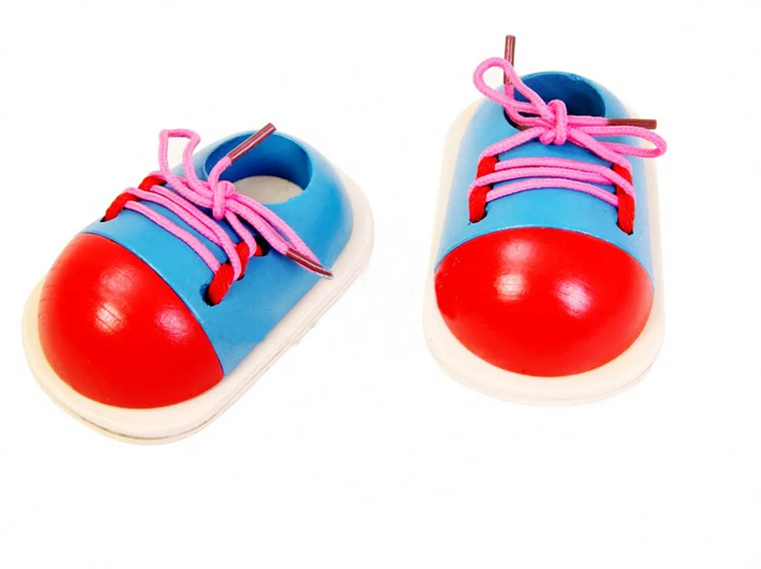Обучающие игрушки Монтессори для детей 1 шт. деревянные обувь на шнуровке малышей