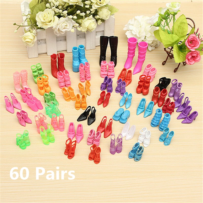 60 Pairs 40 пар 80 шт кукольные туфли модные милые красочные разнообразные туфли набор для куклы Барби с различными стилями детские игрушки аксессуары - Цвет: 60 Pairs