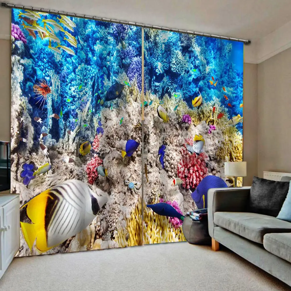 Photo Custom 3 D Underwater World Dolphin Cartoon Children Curtain For Living room Bedroom Blackout Window Drapes Sets | Дом и сад