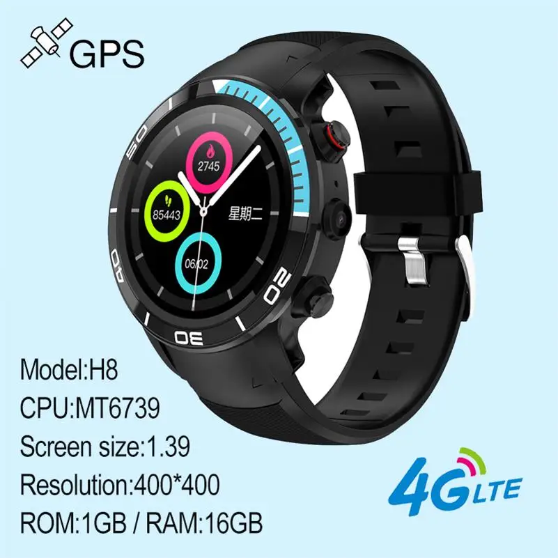 Black blue 696 H8 модная 4G gps Смарт-часы IP68 водопроницаемые Android 7,1 поддержка Nano SIM 16 Гб/умные часы ROM монитор сердечного ритма шагомер - Цвет: Black blue
