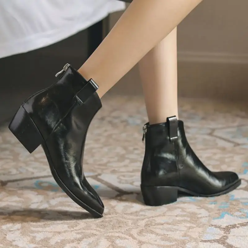 

KemeKiss Real Leather Woman Ankle Boots Sexy Pointed Toe High Heel Winter Shoes Woman Zipper Short Boot Lady Footwear Size 34-40