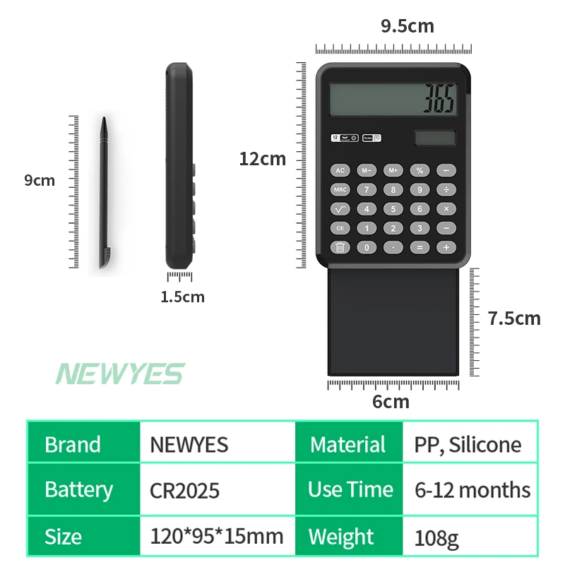 

Calculator Push-pull 4 Inch LCD Writing Tablet Digital Drawing Pad 12 Digits Display with Stylus Pen Erase Button Lock Function