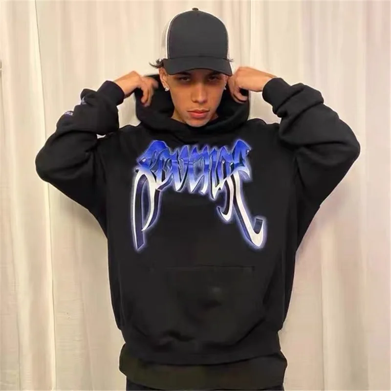 

Revenge Autumn Winter Unisex Blue Letter Skull Print High Quality 1:1 High Street Sports Hoodie S-XL