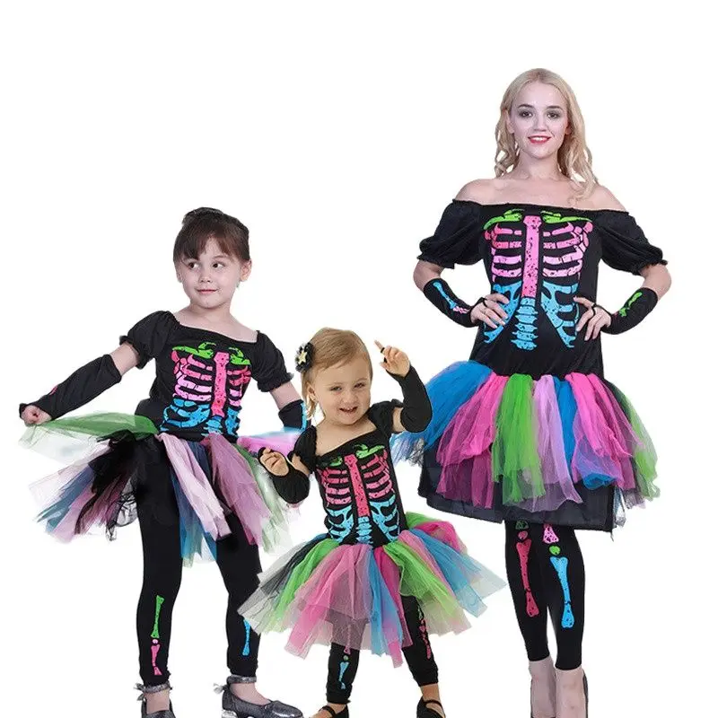 

Christmas Rainbow Skeleton Girl Costume Toddler Funky Punky Bone Costume Fancy Dress Up Carnival Suit