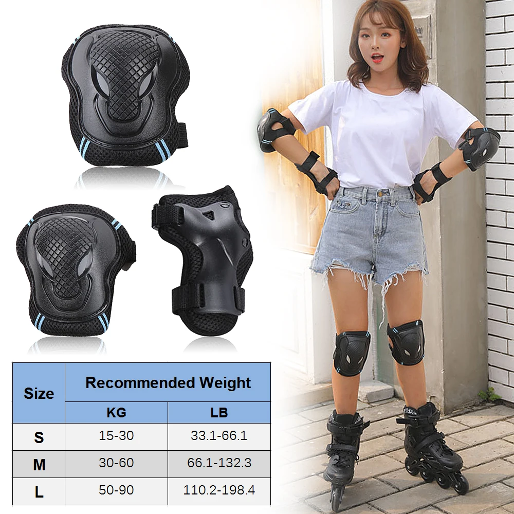 

Knee Pads Set 6 pcs Protector Kit Knee Pads Elbow Pads Wrist Guards Set Safety Protector Pads for Skateboard Cycling Riding