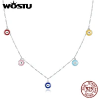 wostu 925 sterling silver guardian eye necklace colorful enamel long chain link necklace for women fashion jewelry cqn463