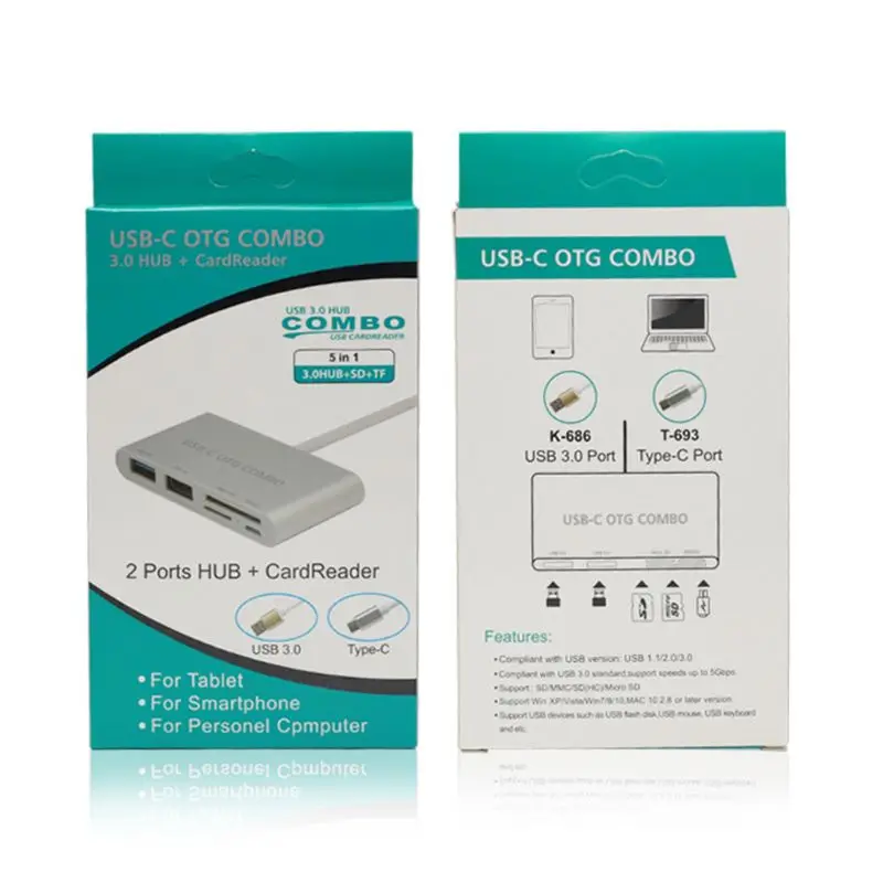 Многофункциональный USB C3.1 type-C OTG для чтения карт/USB 3,0 концентратор/SD/TF адаптер для ноутбуков type C