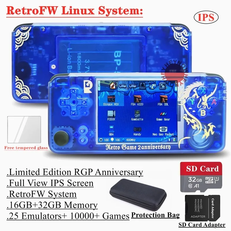 Blue 48GB RetroFW Ips экран Двойная система RS97 Ретро игровая консоль Linux система DIY RS-97 портативный мини портативный игровой плеер встроенный 13000 игр - Цвет: Blue 48GB RetroFW