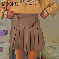 bold shade y2k indie aesthetic mini skirt high waist with chain solid hot pleated skirts preppy style women skinny outfits fall