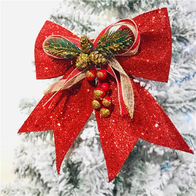 

3pcs Large Red Gold Sparkling Glitter Christmas Ribbon Bow Christmas Tree Decoration Handmade Christmas Ornament