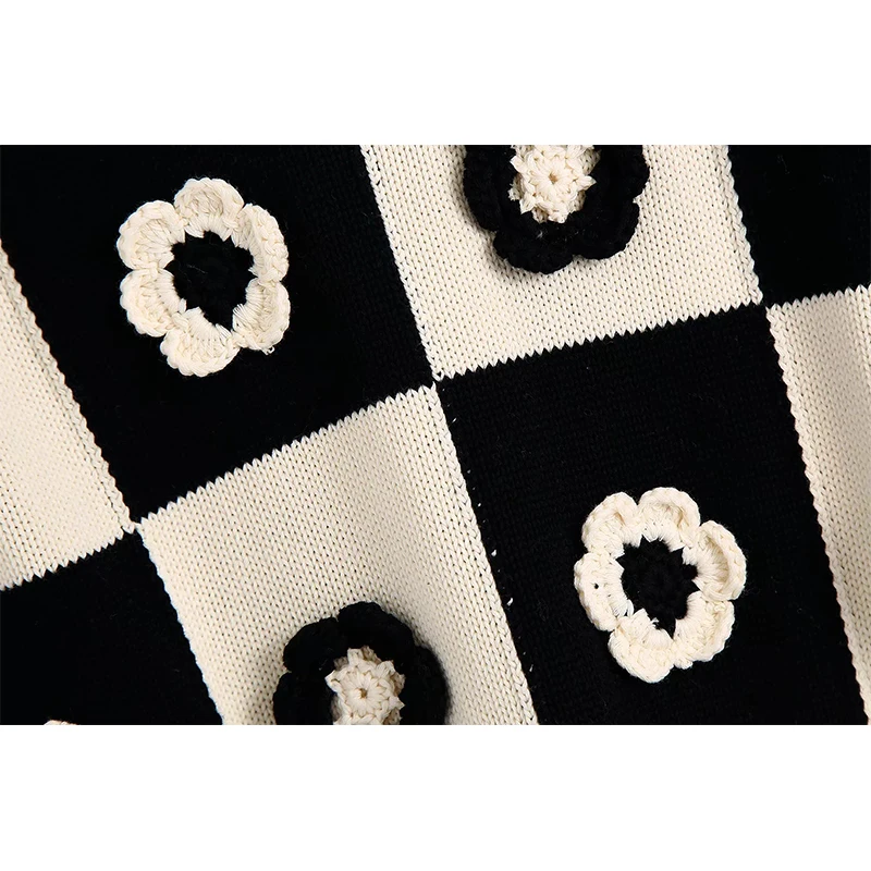 

BTB.WO Za Sweater Vest Women 2021 Fashion Kntted Floral Cropped Vest Sweater Vintage Sleeveless Female Waistcoat Chic Tops