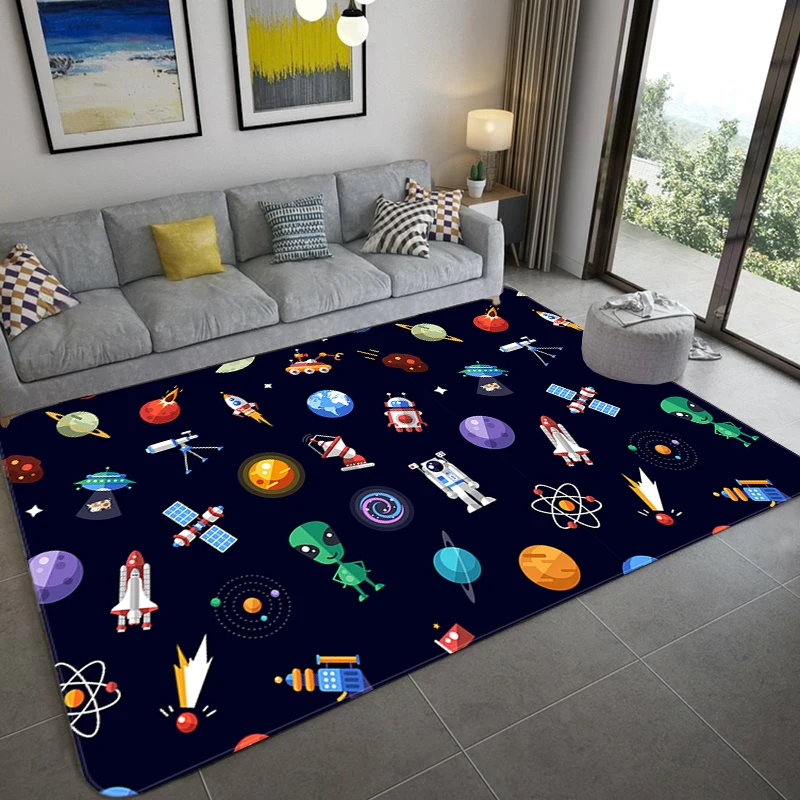 

3D Blue Star Sky Carpet For Kids Room Soft Flannel Bedside Mat Space Carpet Rug Bedroom Non-slip Hallway Rugs Mat Washable