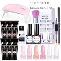 ur sugar 15ml reflective glitter extension gel nail set with lamp shiny acrylic quick building gel for manicures set nail art