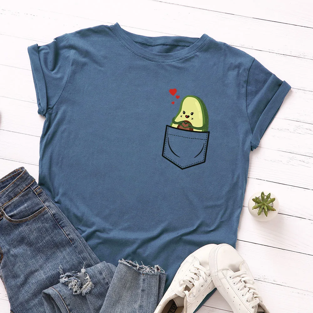 

100% Cotton Plus Size S-5XL Women T-shirts Graphic Tees Female Shirts Summer Tops Avocado Printed Love Cartoon T Shirt Top