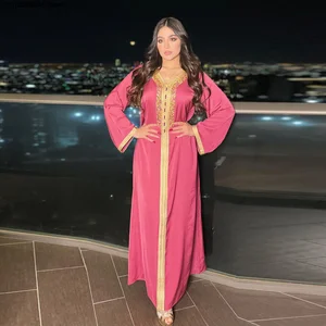 Ramadan Eid Moubarak Pink Abaya Dubai Turkey Islam Muslim Robe Longue Satin Long Hijab Dress Abayas For Women Djellaba Femme