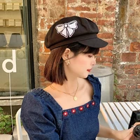 2021 designer new painter hat female summer sequined bow octagonal hat all match retro newsboy hat korean bersion beret