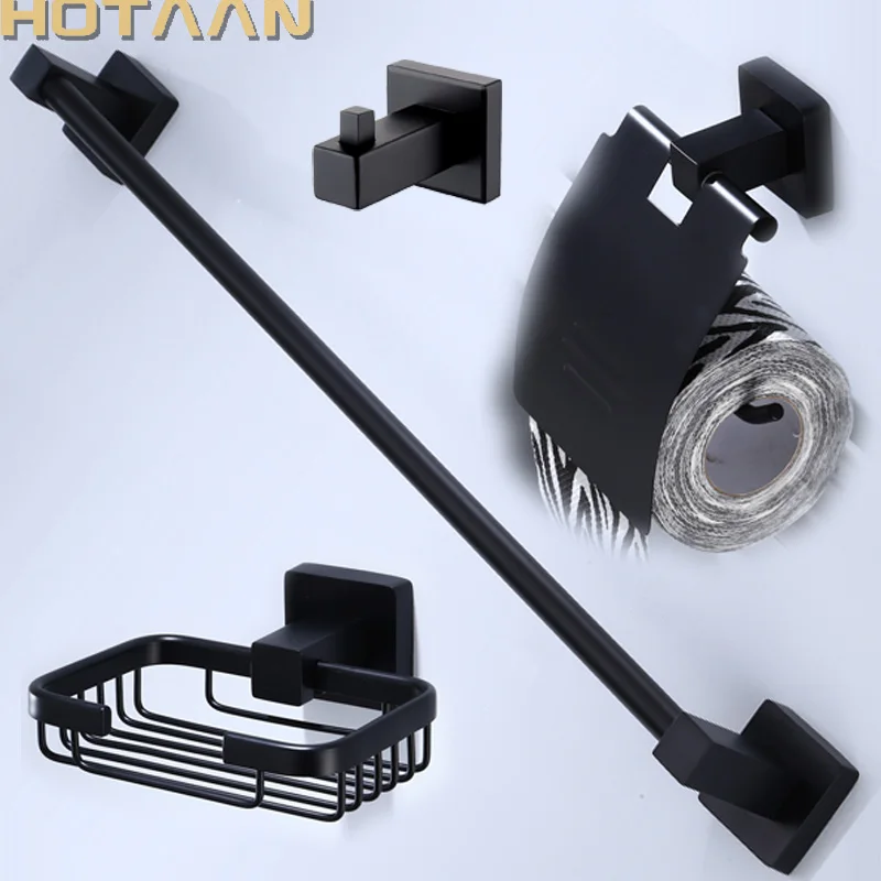 

Stainless Steel Black Bathroom Accessories Set,Robe hook,Paper Holder,Towel Bar,Soap Basket,bathroom sets,YT-10700H-B