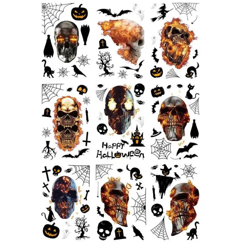 

Halloween Fire Skull Bloody Footprints Stickers Scary Zombie Window Sign Clings