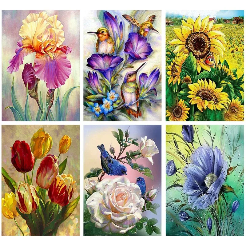 

6 Sets 5D Diamond Painting By Numbers Diamond Art Dotz Flower Kits Full Drill for Adult Kids Housewarming Gifts 12X16 IN