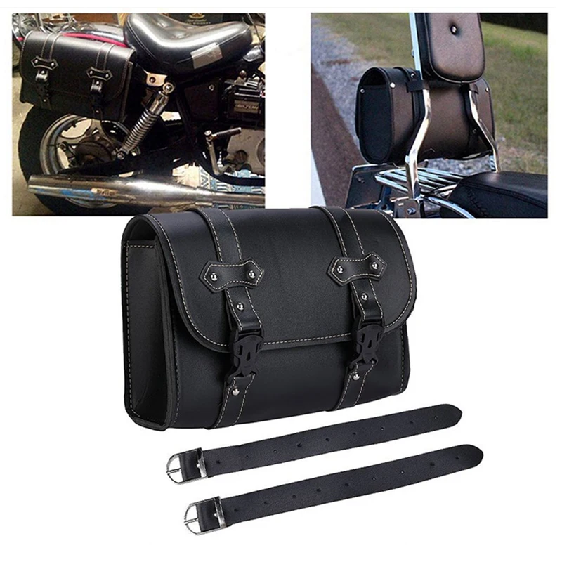 

Universal Black Motorcycle Saddlebag Side PU Leather Saddlebag Luggage Bag Storage For Honda Suzuki Tool Pouch
