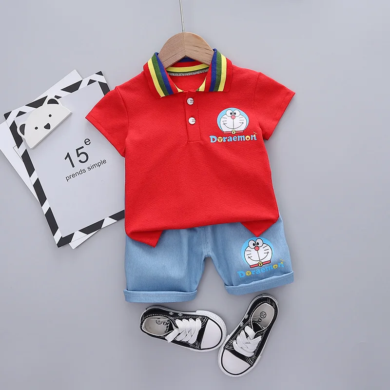 

Toddler Boys Fashion Casual Clothing Sets New Summer Lovely Cartoon Polo T-shirt+Jeans Sport Suit Children Clothes Outfits