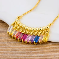 aibef delicate fashion gold color charm chain cubic zirconia rainbow pendant necklace jewelry for women girl statement necklace