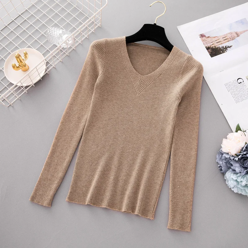 

2020 Spring Autumn Tops and Pullovers V-Neck Casual Knitted Sweaters for Women Long Sleeve Slim Sweaters and Pullover BJ2415