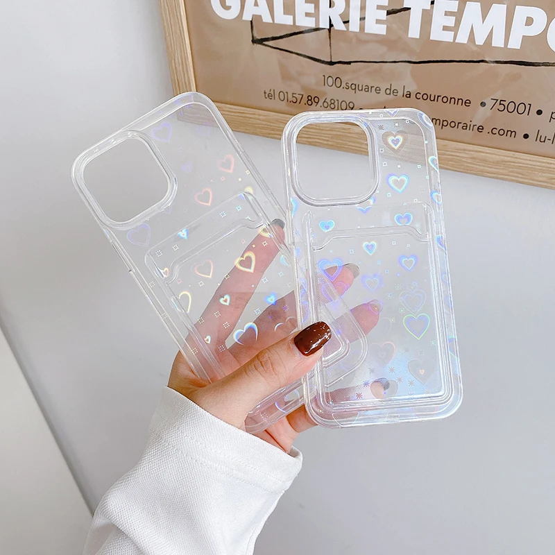 Gradient Laser Love Heart Pattern Clear Phone Case For Samsung Galaxy Note 10 lite S10 lite 2020 S20 S21 S20 FE Plus Ultra Cover