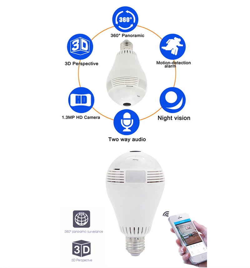 Hebeiros 3MP 1080 P лампа 360 градусов рыбий глаз умный Wifi IP панорамный фотоаппарат P2P